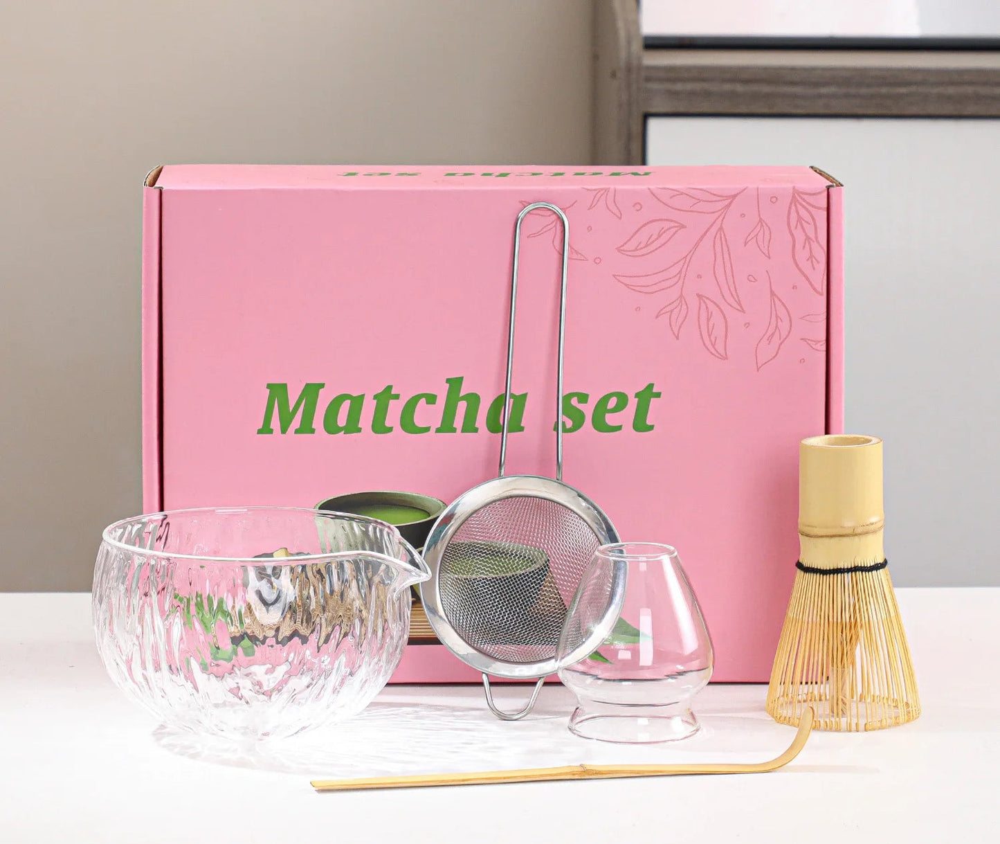 Glass Matcha Tea Set with Bamboo Whisk & Accessories – 4/5/7 Piece Japanese Gift Box