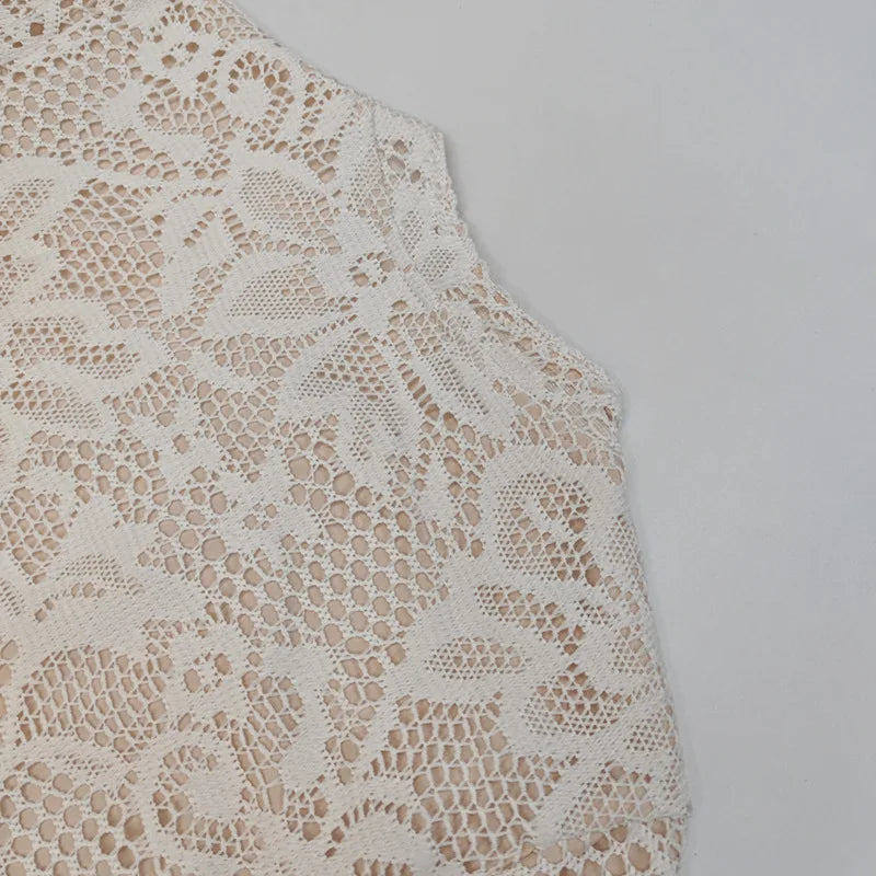Marcellina Lace Mini Dress – Long Sleeve Keyhole Cut-Out Cocktail Dress in Ivory or Black