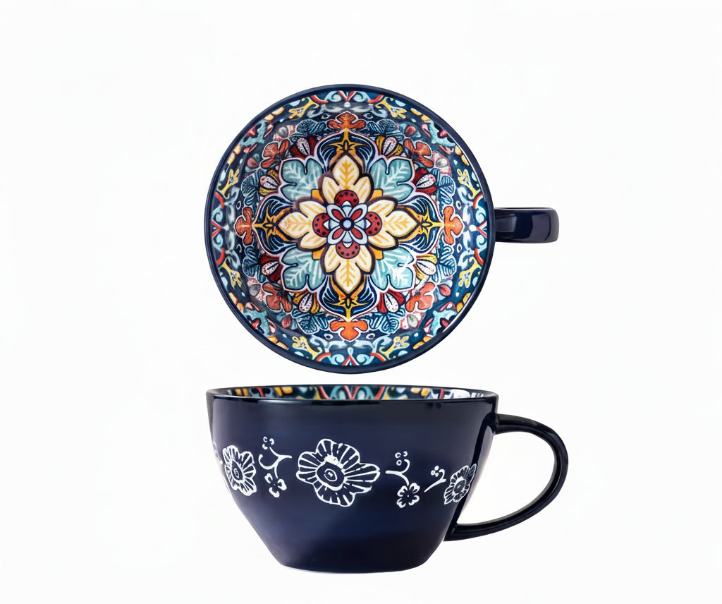 Zenvira Ceramic Coffee Mug Set – Patterned Tea Cups