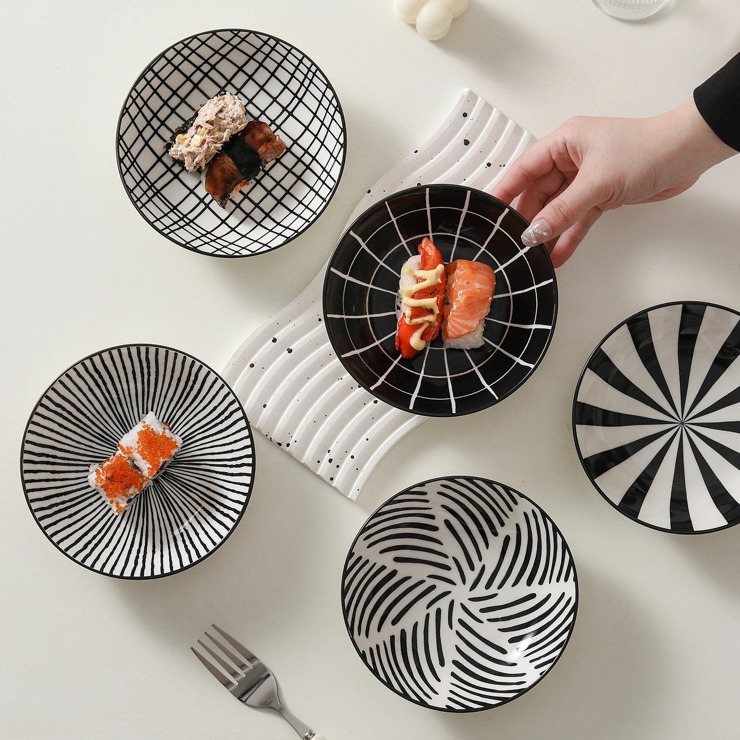Monograph Ceramic Dipping Dish Set – Set of 6 Appetiser, Sushi & Sauce Plates