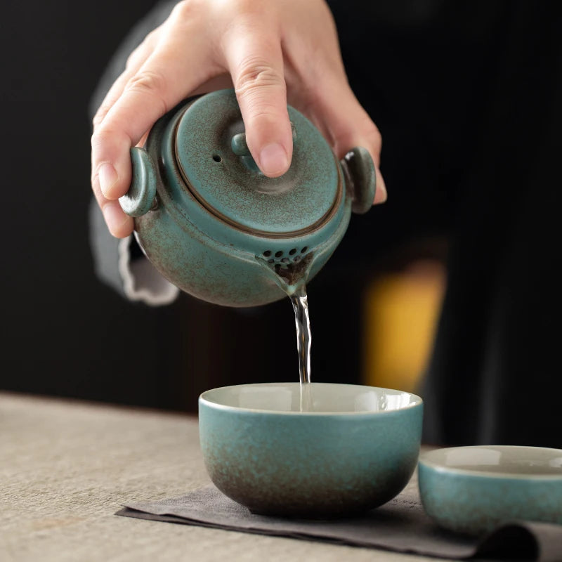 Mori Handmade Portable Tea Set – Ceramic Travel Tea Set with Teapot and Cups, Compact Tea Set with Case, Tea Gift Set
