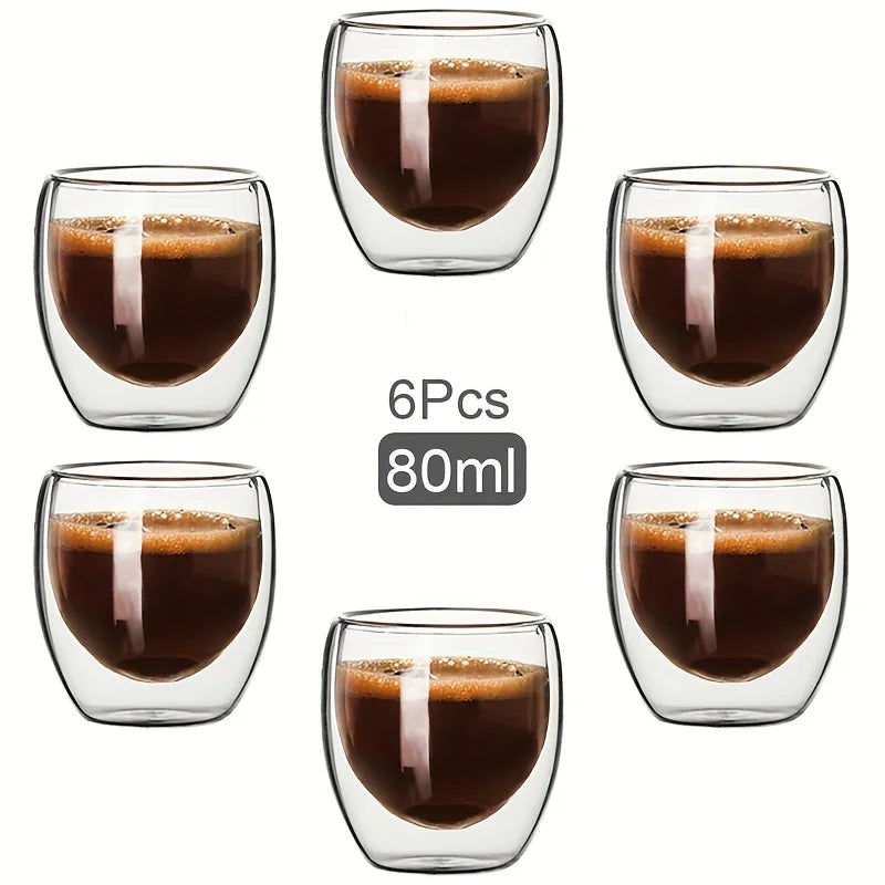 Double Glass Wall Heat Insulated Cup - Tea, Coffee, Espresso Glass Set - Various Sizes