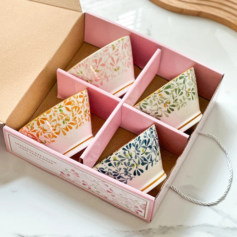 Calico Floral Ceramic Bowl Gift Set – Set of 4