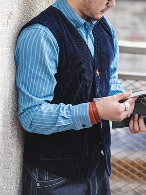 Wexley Men’s Corduroy Waistcoat – Button Front Vest with Adjustable Back Strap