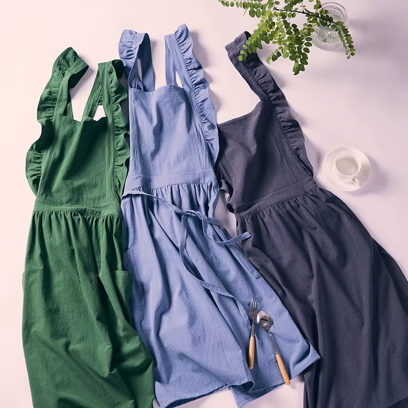 Vintage Frill Apron Dress – Ruffle Strap Kitchen Apron with Pockets for Cooking, Baking & Cleaning
