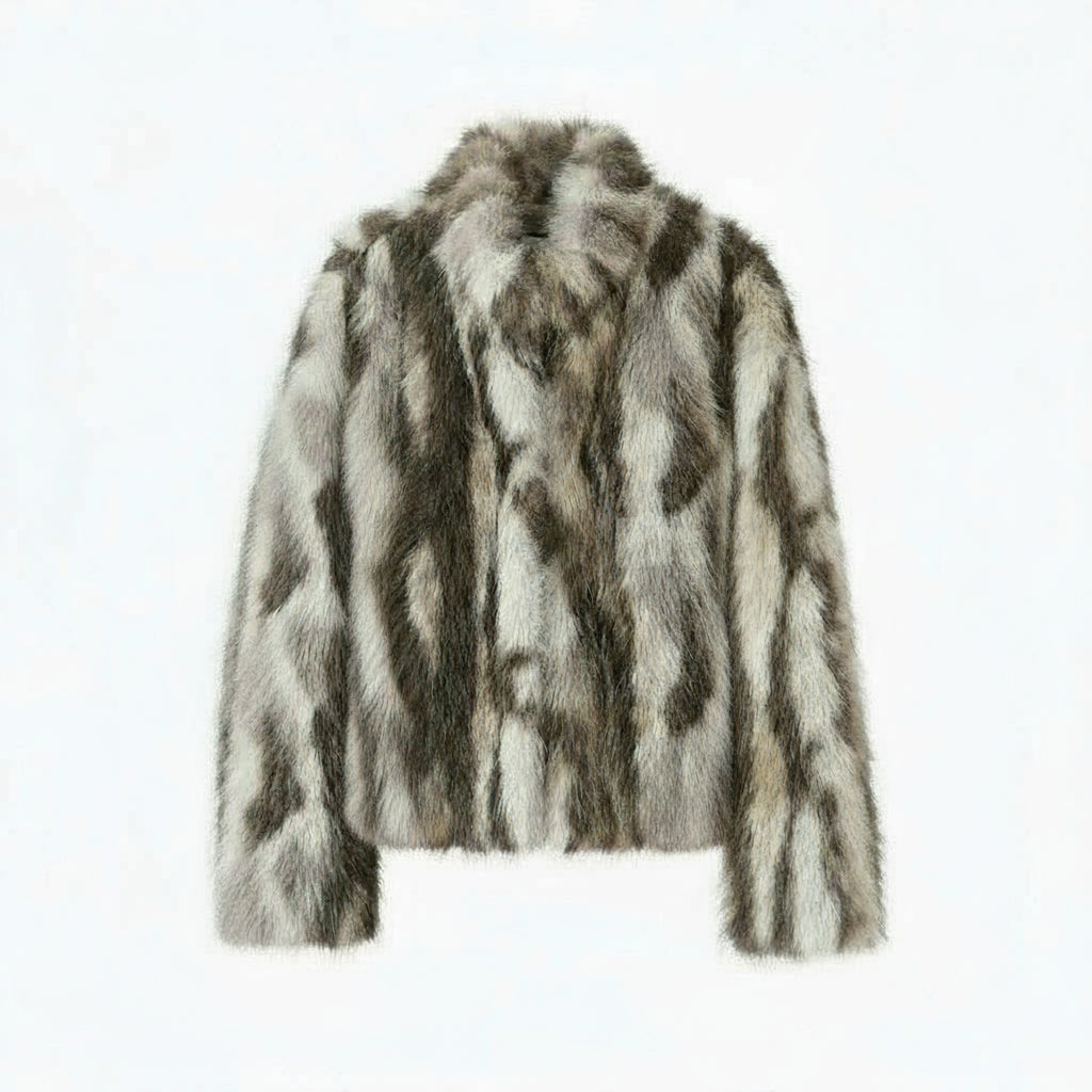 Novella Fur Faux Fur Zebra Print Coat – Statement Animal Print Faux Fur Jacket for Women