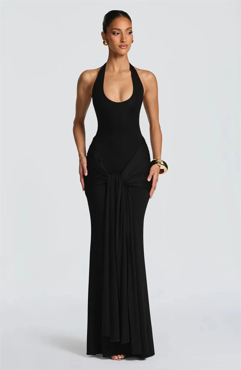 Zavielle Ruched Backless Bodycon Maxi Dress – Evening, Party & Wedding Guest Gown