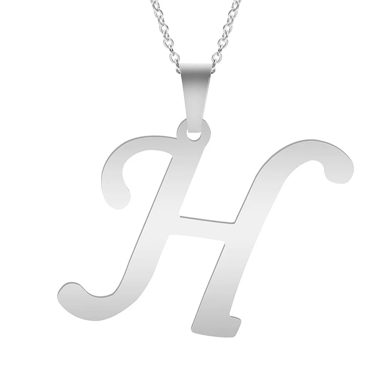Stainless Steel Initial Necklace – Alphabet Letter Pendant Chain for Women and Men