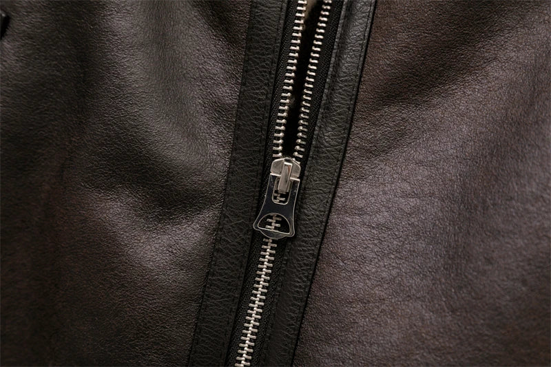 Faux Leather Aviator Jacket