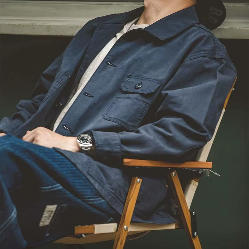 Ashwick Men’s Navy Utility Jacket – Heavyweight Cotton Overshirt Jacket with Button Fastening and Front Pockets