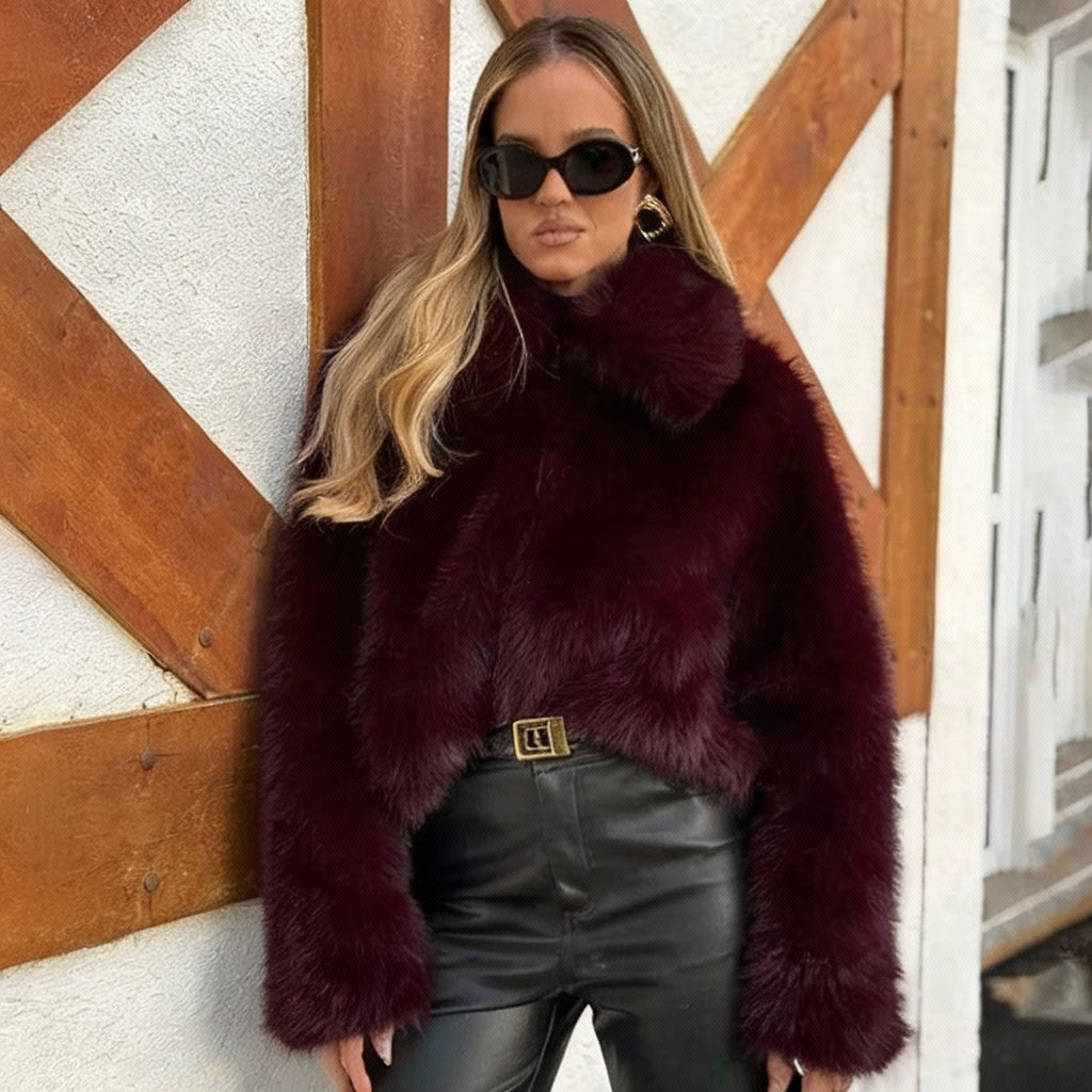 Velanna Plush Faux Fur Cropped Jacket – Women’s Luxury Winter Coat for Daywear & Partywear