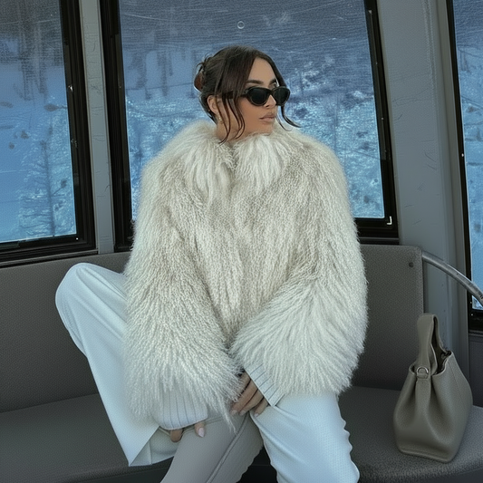 Calverra Shaggy Faux Fur Cropped Jacket – Women’s Luxury Fluffy Winter Coat and Statement Outerwear
