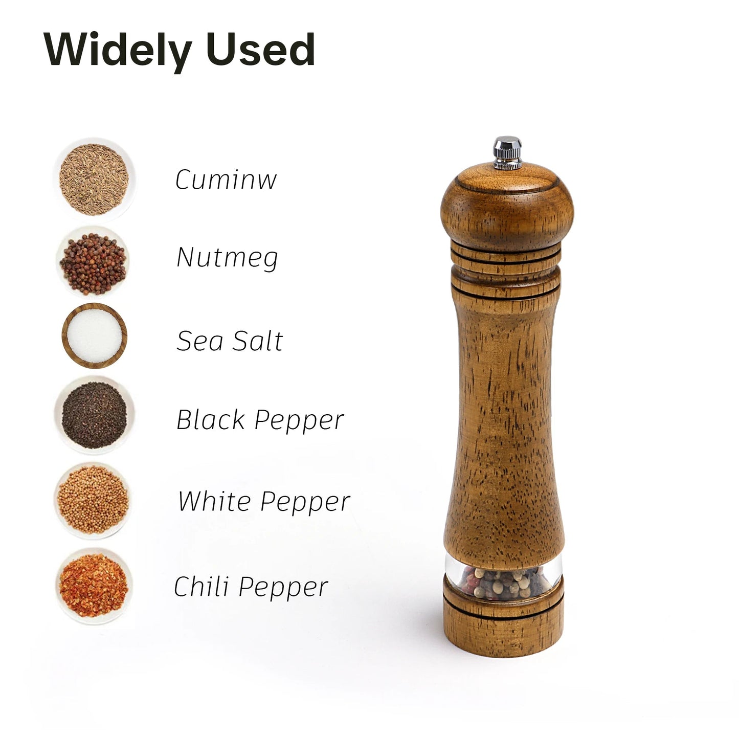 Premium Wooden Salt and Pepper Grinder Set – Adjustable Ceramic Mill with Clear Acrylic Window