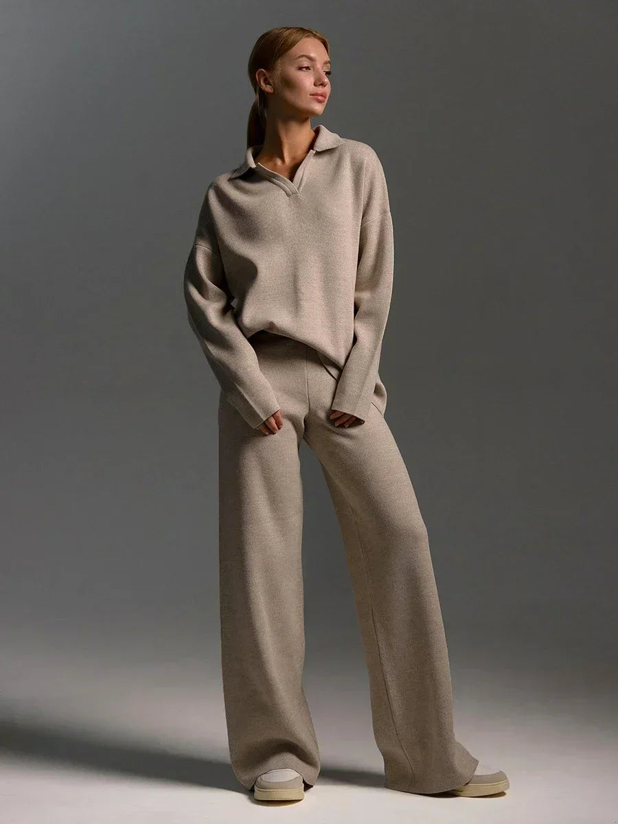 Serelina Relaxed Fit Knit Co-Ord Set – Wide Leg Jumper Lounge Set for Women