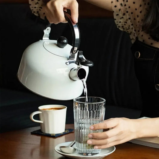 Enamel Stovetop Kettle with Whistle – 3 L Retro Style Water Boiler for Gas, Electric & Induction Hob (Black, White)