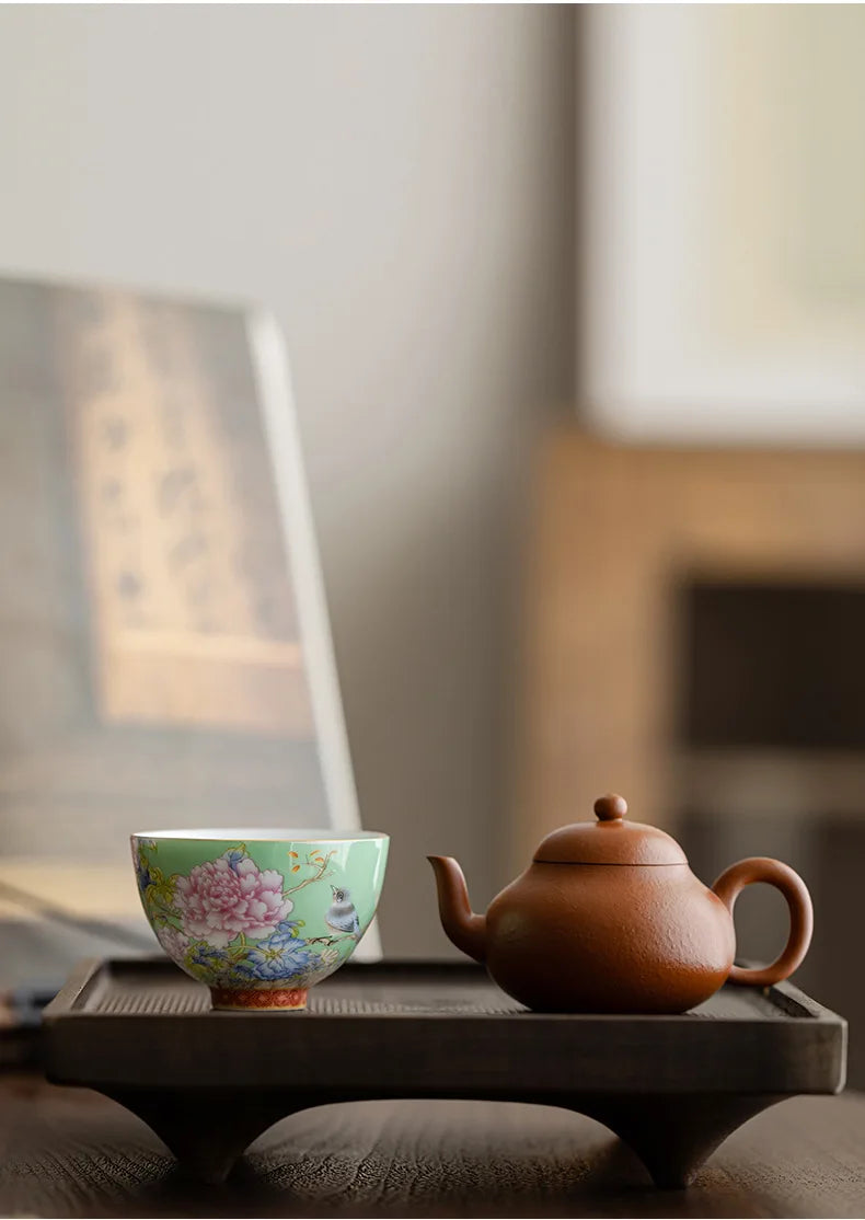 Kiyorae Floral Ceramic Tea Cup – Hand Painted Peony Matcha Bowl Small Tea Cup for Matcha, Herbal Tea & Espresso
