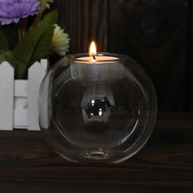 Lunelle Round Glass Tealight Candle Holder – Clear Globe Candle Holder for Home Décor