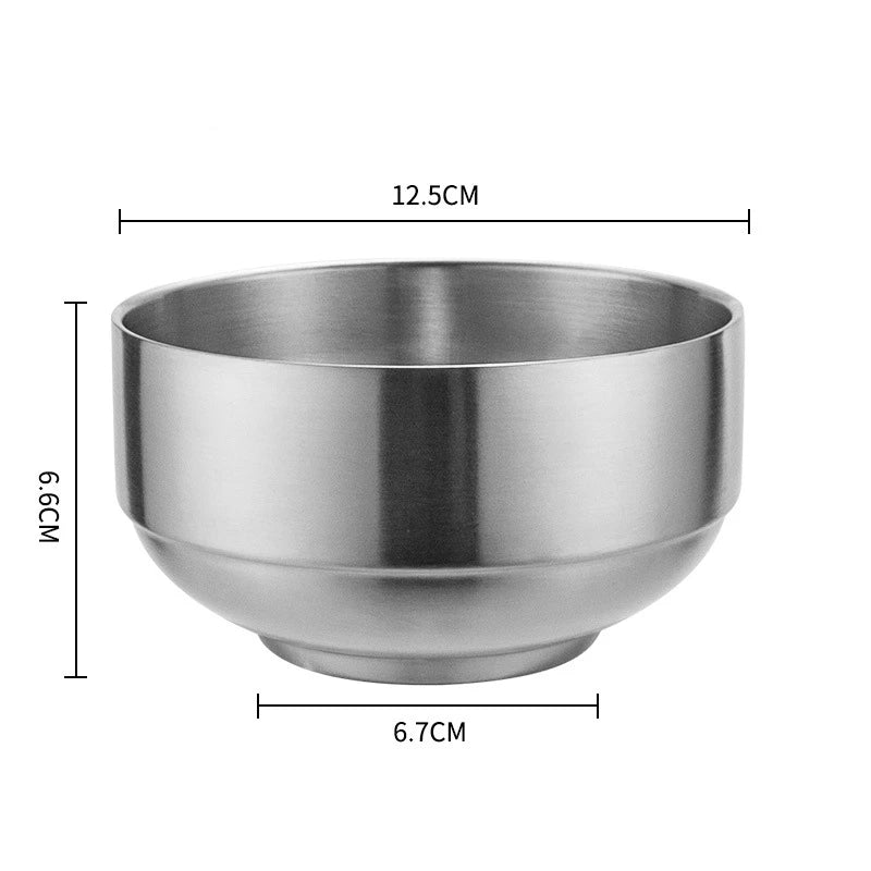 Stainless Steel Double Wall Rice Bowl – Heat Resistant Soup, Ramen & Salad Bowl for Kitchen Dining