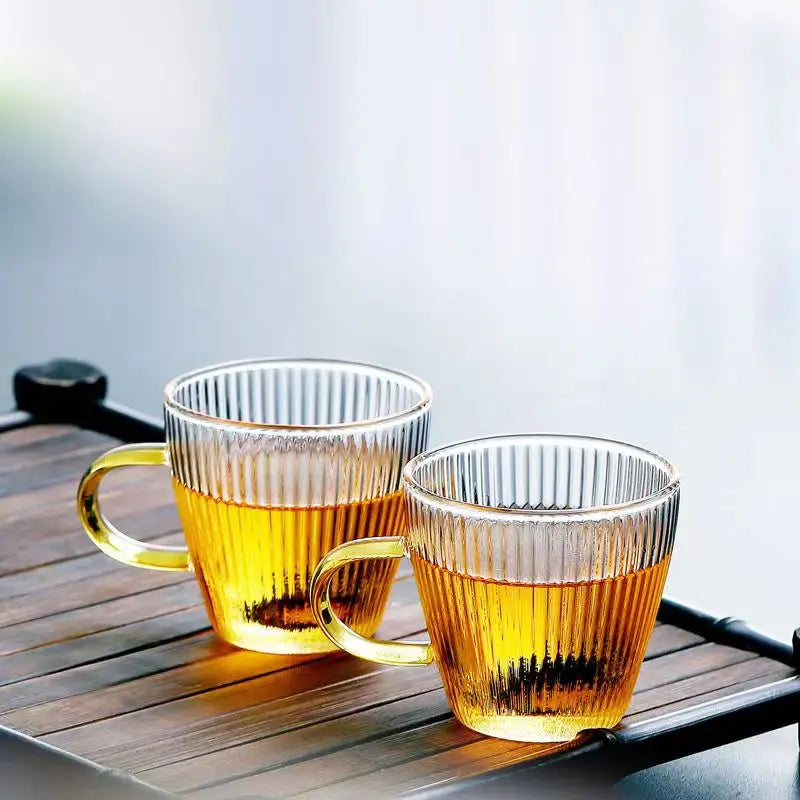 Ripple Glass Cup Set with Gold Handle – Elegant 1, 2 & 6 Piece Tea and Coffee Glassware