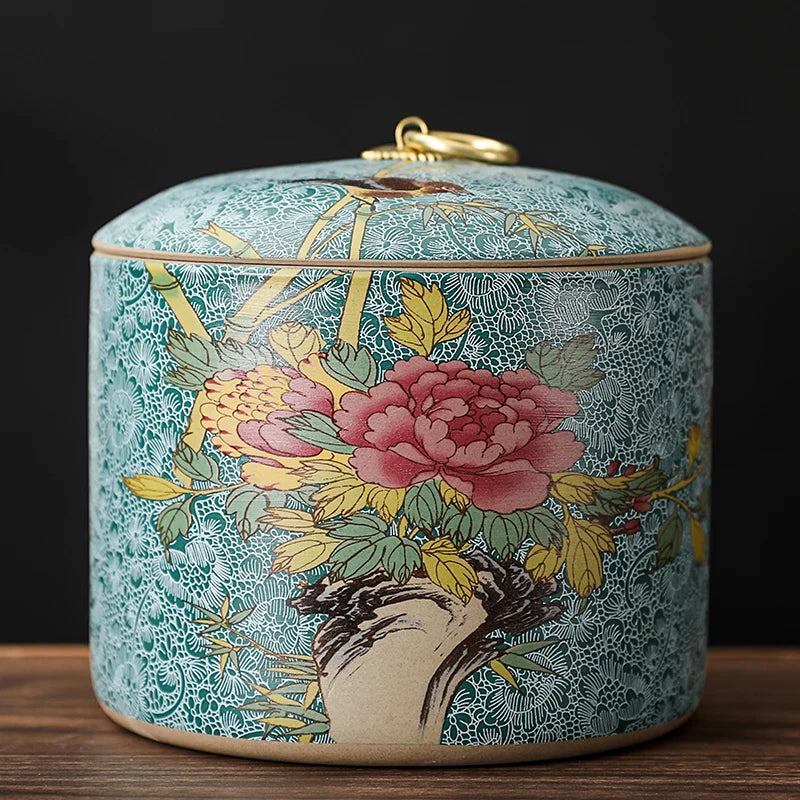 Meadow Ceramic Tea Caddy with Lid – Sealed Storage Jar