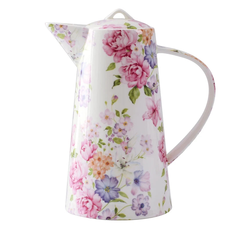 Rosemere Countryside Floral Teapot and Jug – Ceramic Water Pitcher with Lid Vintage Style Tea Coffee Serving Jug Tableware