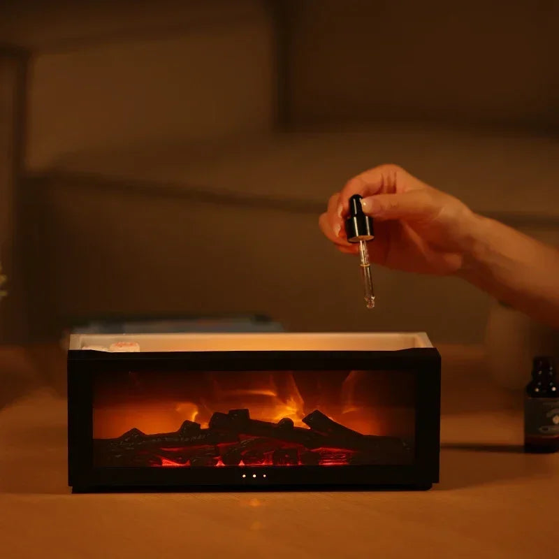 Flame Effect Aroma Diffuser Humidifier with Remote – 150ml LED Fireplace Mist Maker & Night Light