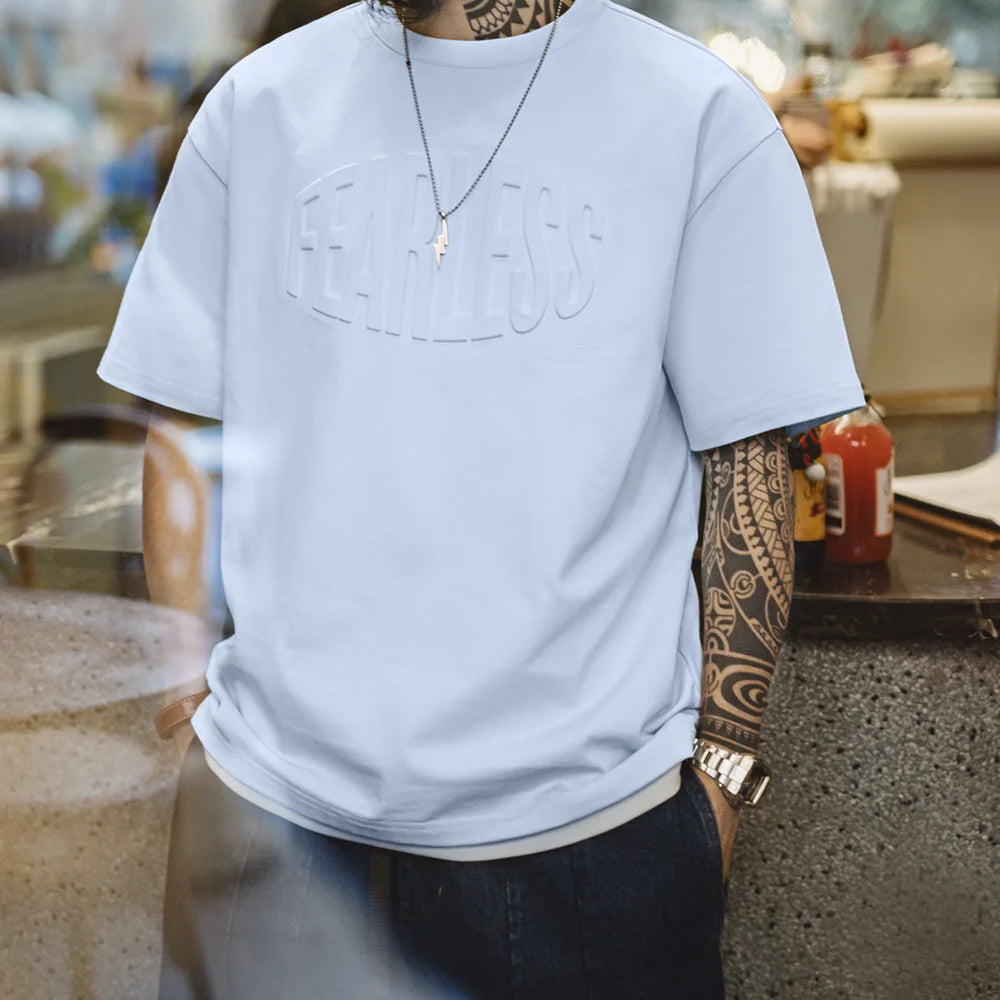 Valenor Men’s Embossed Logo T-Shirt – Short Sleeve Crew Neck Tee in Powder Blue
