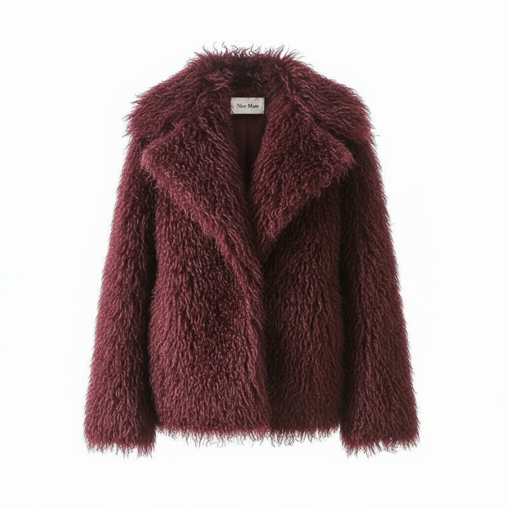 Elarra Faux Fur Shaggy Jacket – Women’s Oversized Mongolian Style Coat for Autumn Winter Outfits