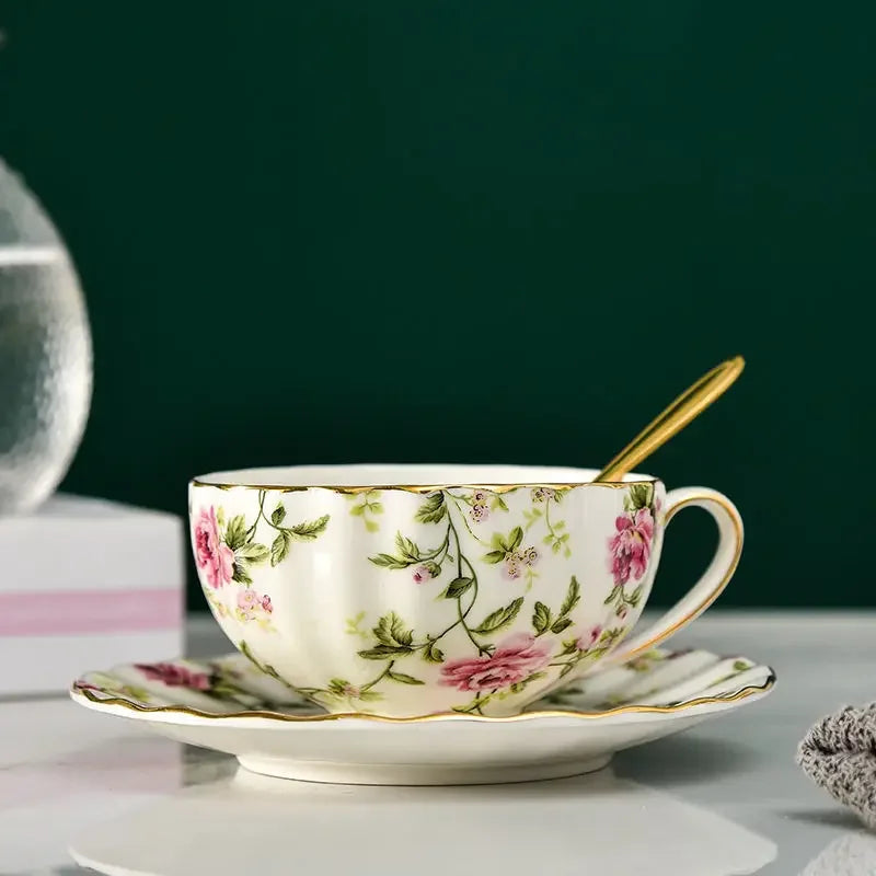 Rosavelle Floral Tea Cup and Saucer Set – Ceramic Coffee Cup