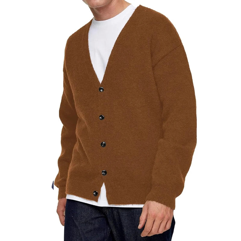 Men’s Button-Up V-Neck Cardigan – Relaxed Fit Lightweight Knit Jumper for Layering