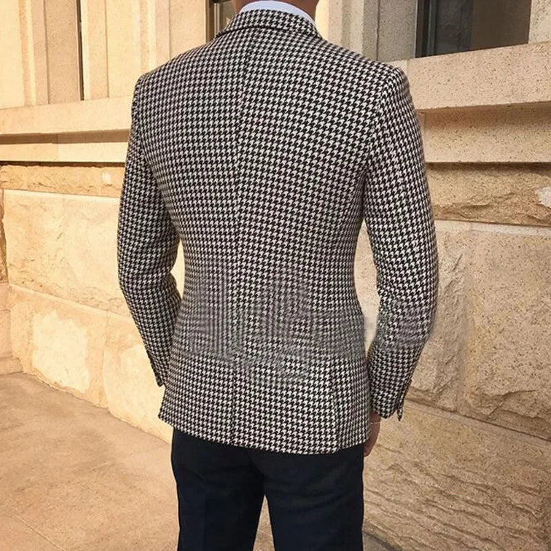 Men's Houndstooth Checkered Blazer