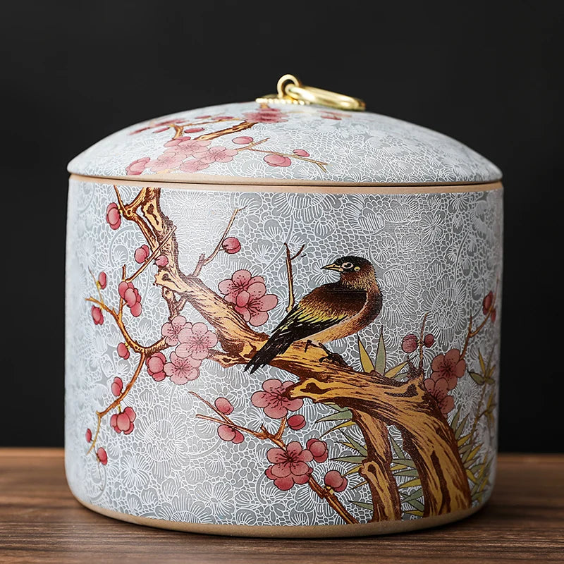 Meadow Ceramic Tea Caddy with Lid – Sealed Storage Jar