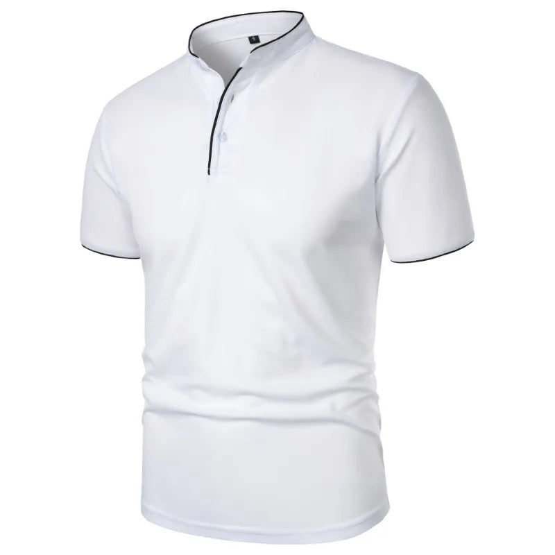 Men’s Mandarin Collar Polo Shirt – Short Sleeve Casual Buttoned Tee in 9 Colours for Everyday Comfort