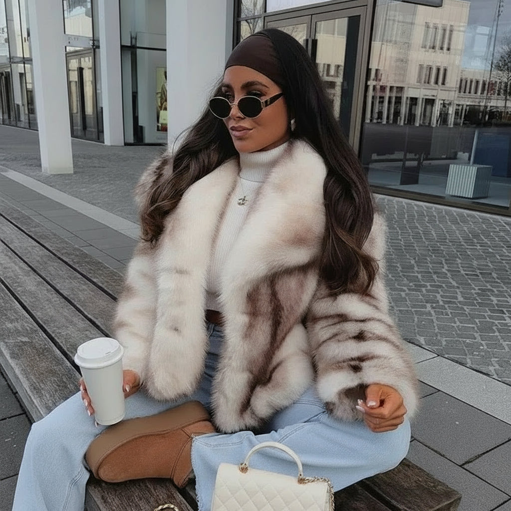 Esmira Cropped Faux Fur Jacket – Plush Mink-Effect Short Coat for Women