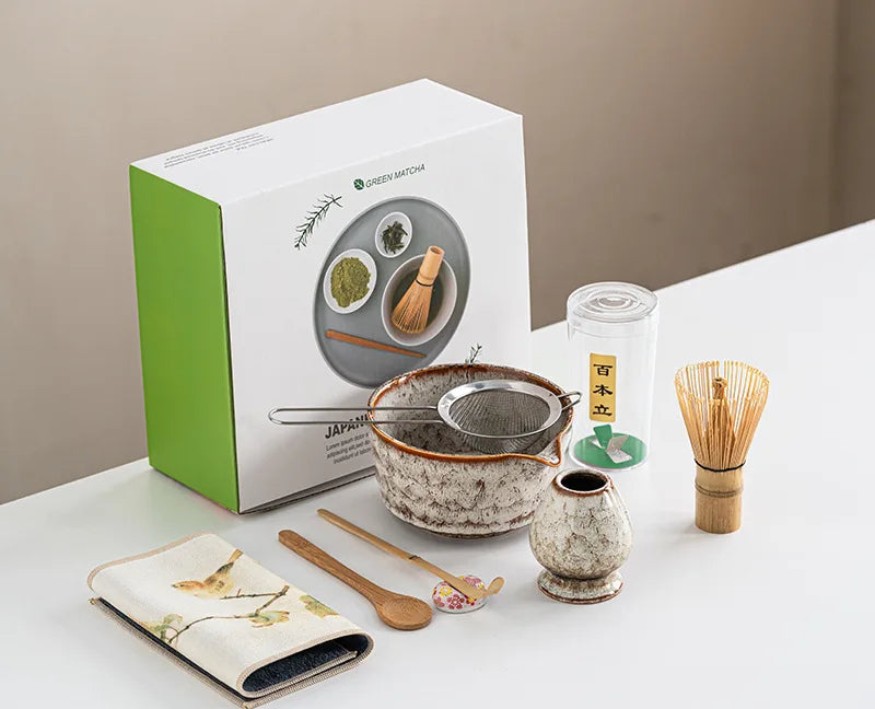 Kyoto Matcha Tea Set – 8 Piece Japanese Matcha Making Kit with Ceramic Bowl, Bamboo Whisk & Accessories