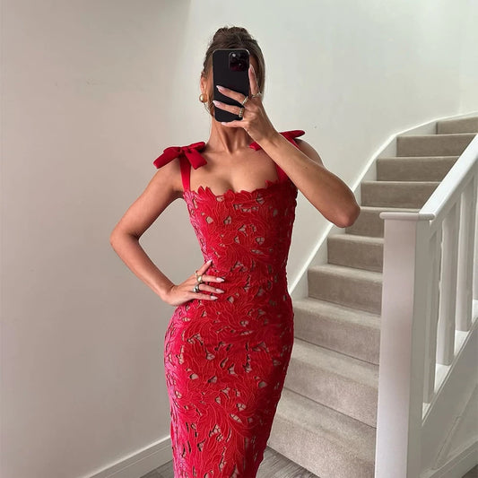 Scarlet Elegance Lace Sleeveless Maxi Dress
