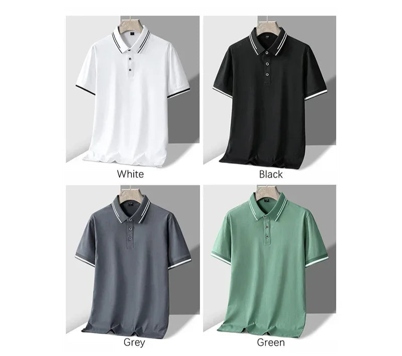 Men’s Short Sleeve Polo Shirt with Collar – Casual Cotton T-Shirt for Summer in White, Black, Grey or Green – Smart Fit Top
