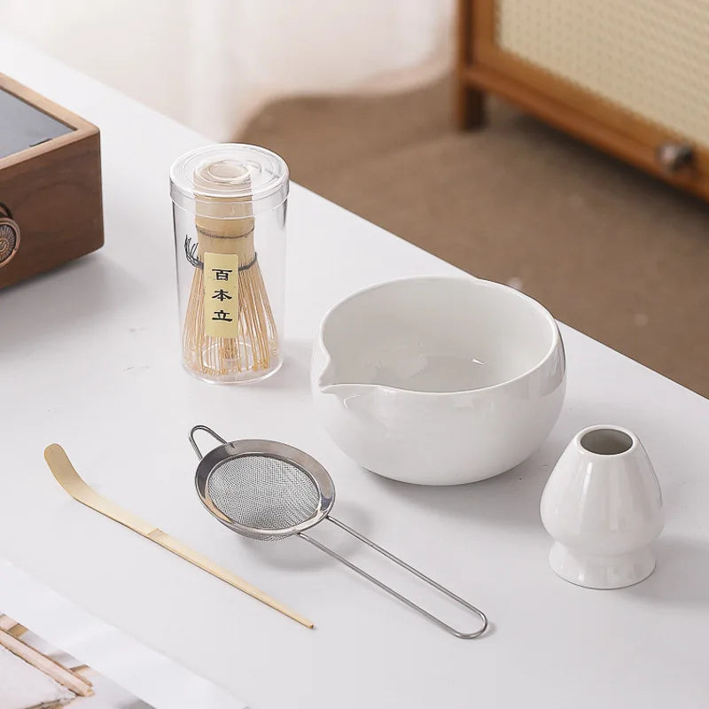 Matcha Tea Set – 5-Piece Japanese Style Whisk Bowl Scoop & Sieve Kit