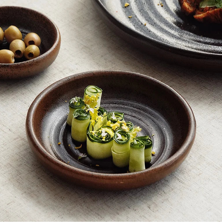 Yamato Textured Ceramic Serving Plate – Salad, Dessert & Soup Dish