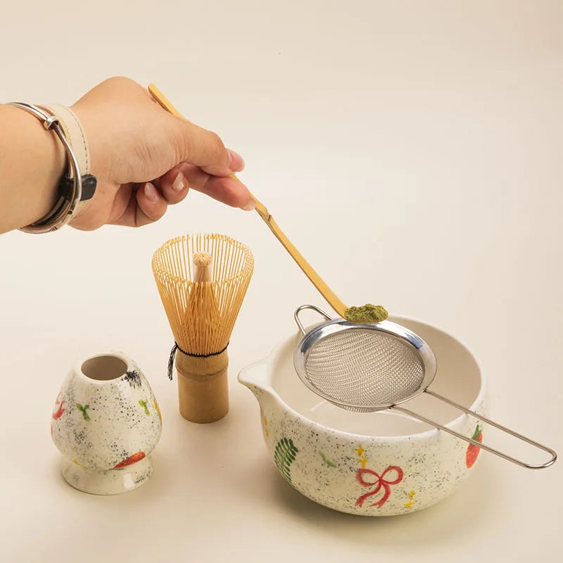 Winter Ribbon Japanese Matcha Set – Ceramic Matcha Bowl & Bamboo Whisk Matcha Gift Kit