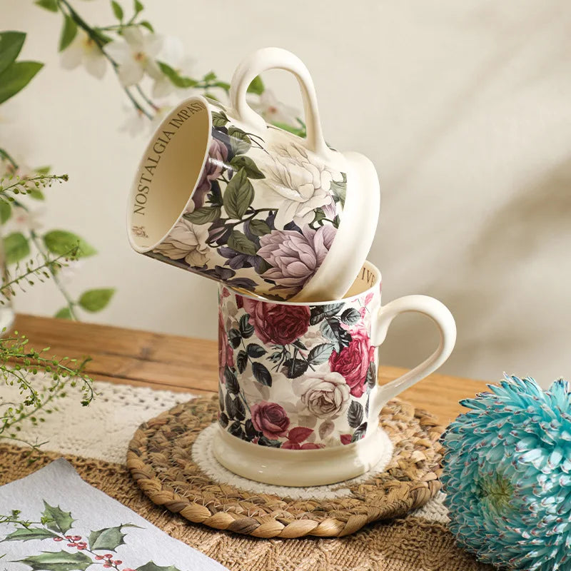 Blossom Pattern Coffee and Tea Mug – Ceramic Floral Cup 380ml Decorative Drinkware
