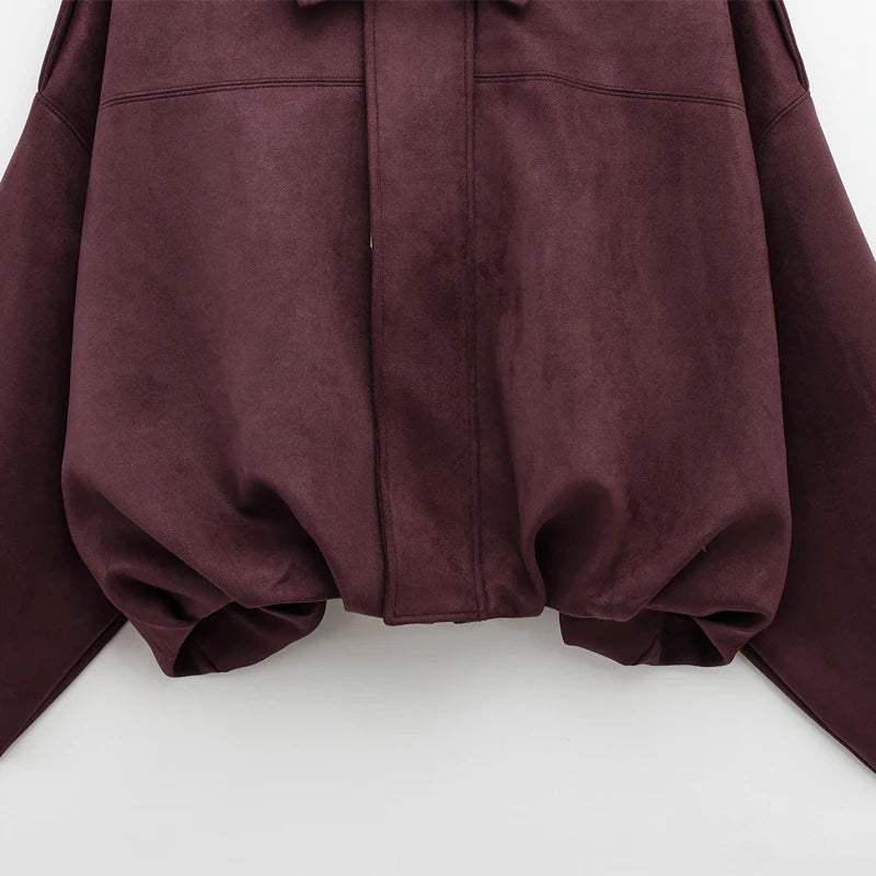 Sarvenna Faux Suede Balloon Bomber Jacket – Women’s Oversized Jacket in Black, Claret, Mocha & Khaki