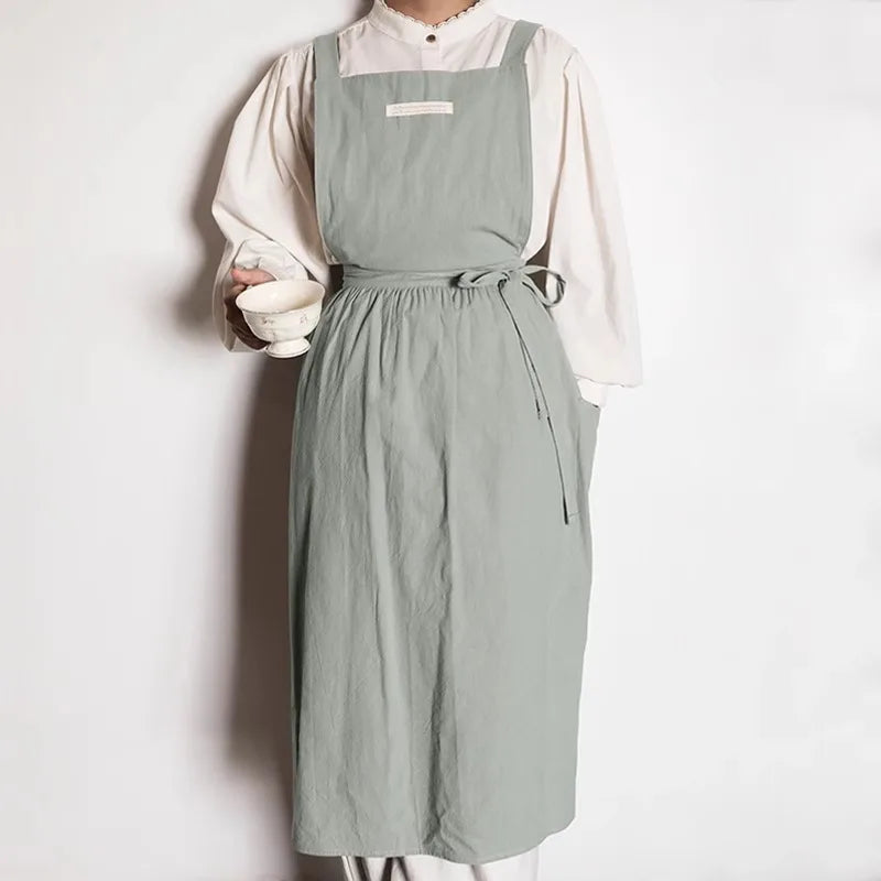 Classic Tie-Waist Apron Dress – Adjustable Kitchen & Baking Apron with Pockets