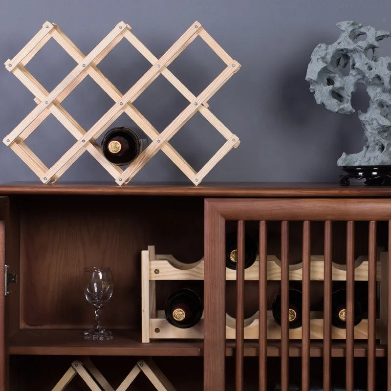 Foldable Wooden Wine Rack – Stackable Bottle Holder Stand for Kitchen & Home Storage, 5 or 10 Bottle Capacity
