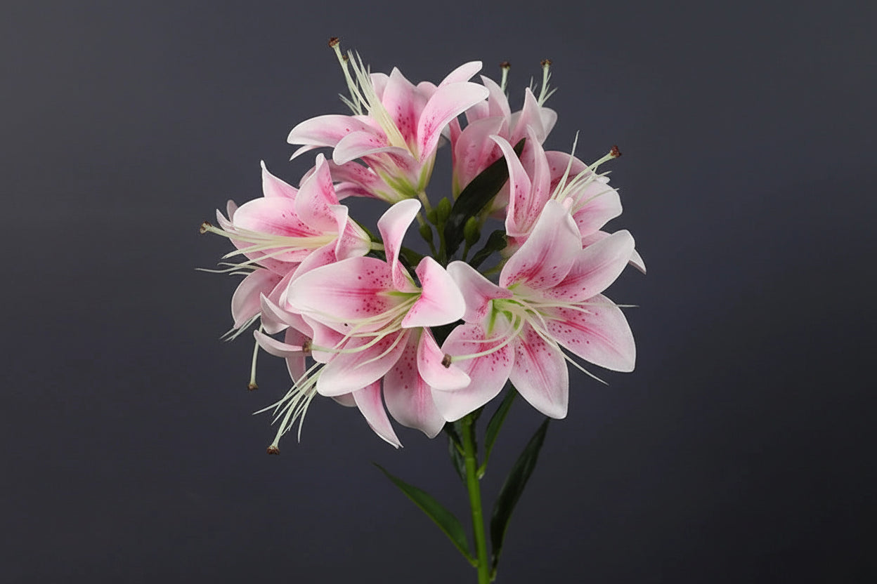 Lilyana Silk Lily Stem – Faux Lily Flower Bouquet with 10 Heads for Tall Vases, Wedding Flowers and Home Décor