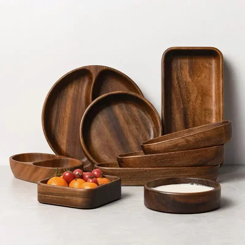 Natural Wooden Serving Trays – Solid Wood Snack, Tea & Breakfast Platters in Multiple Shapes & Sizes
