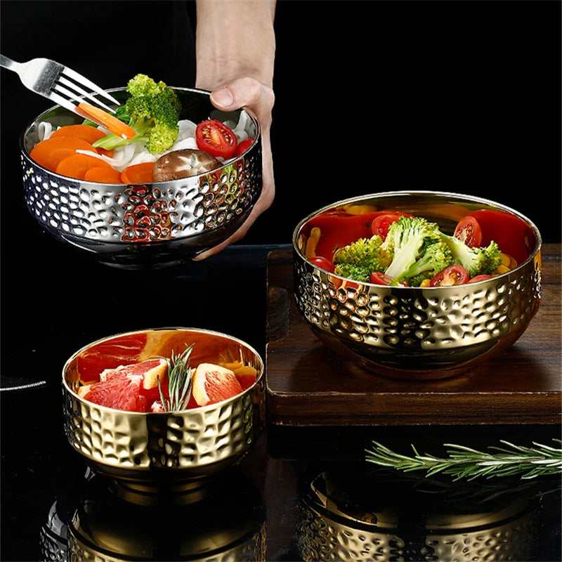 Stainless Steel Double Wall Rice Bowl – Heat Resistant Soup, Ramen & Salad Bowl for Kitchen Dining