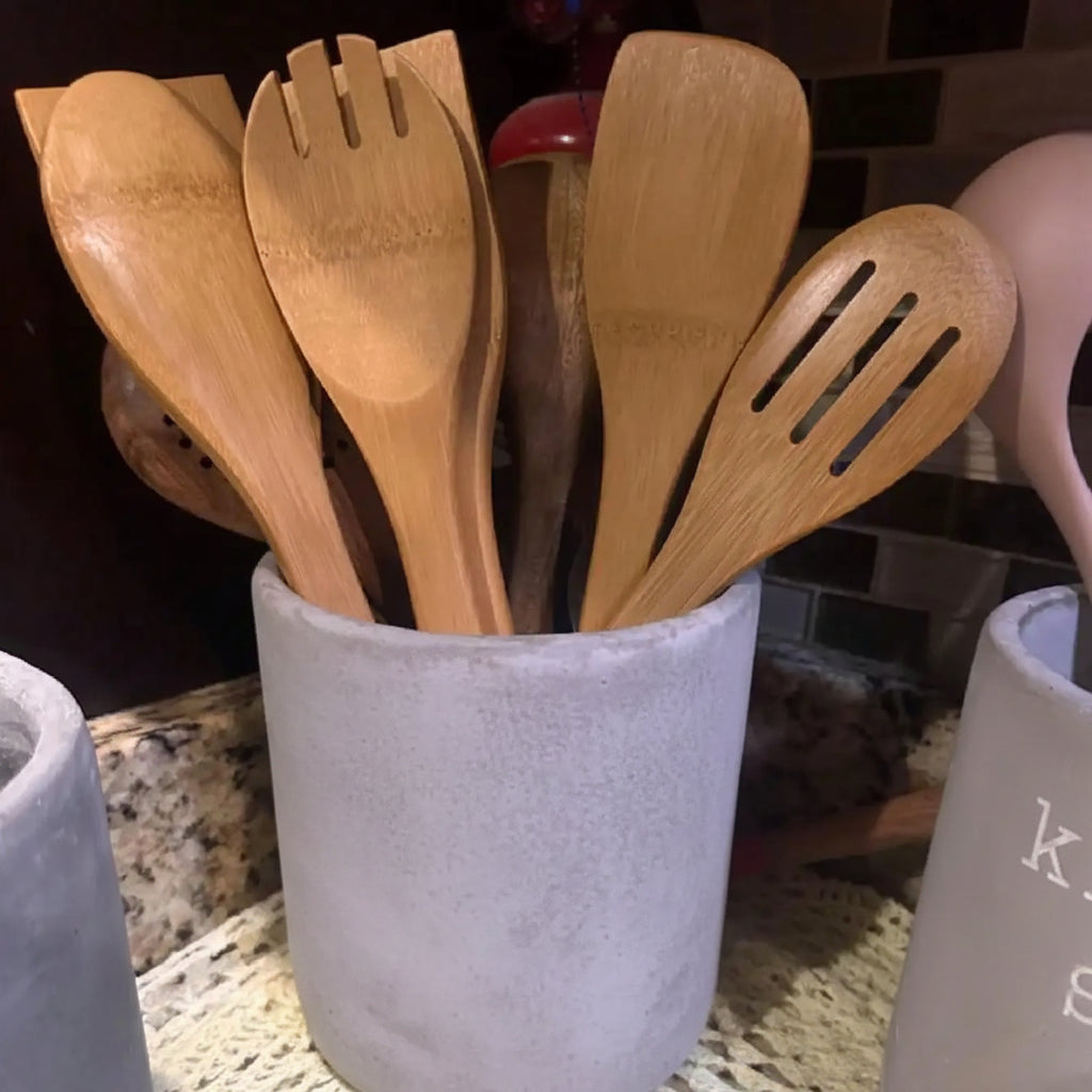 Bamboo Kitchen Utensil Set 6 Piece – Wooden Cooking Utensils, Non Stick Safe Spatula & Spoon Set