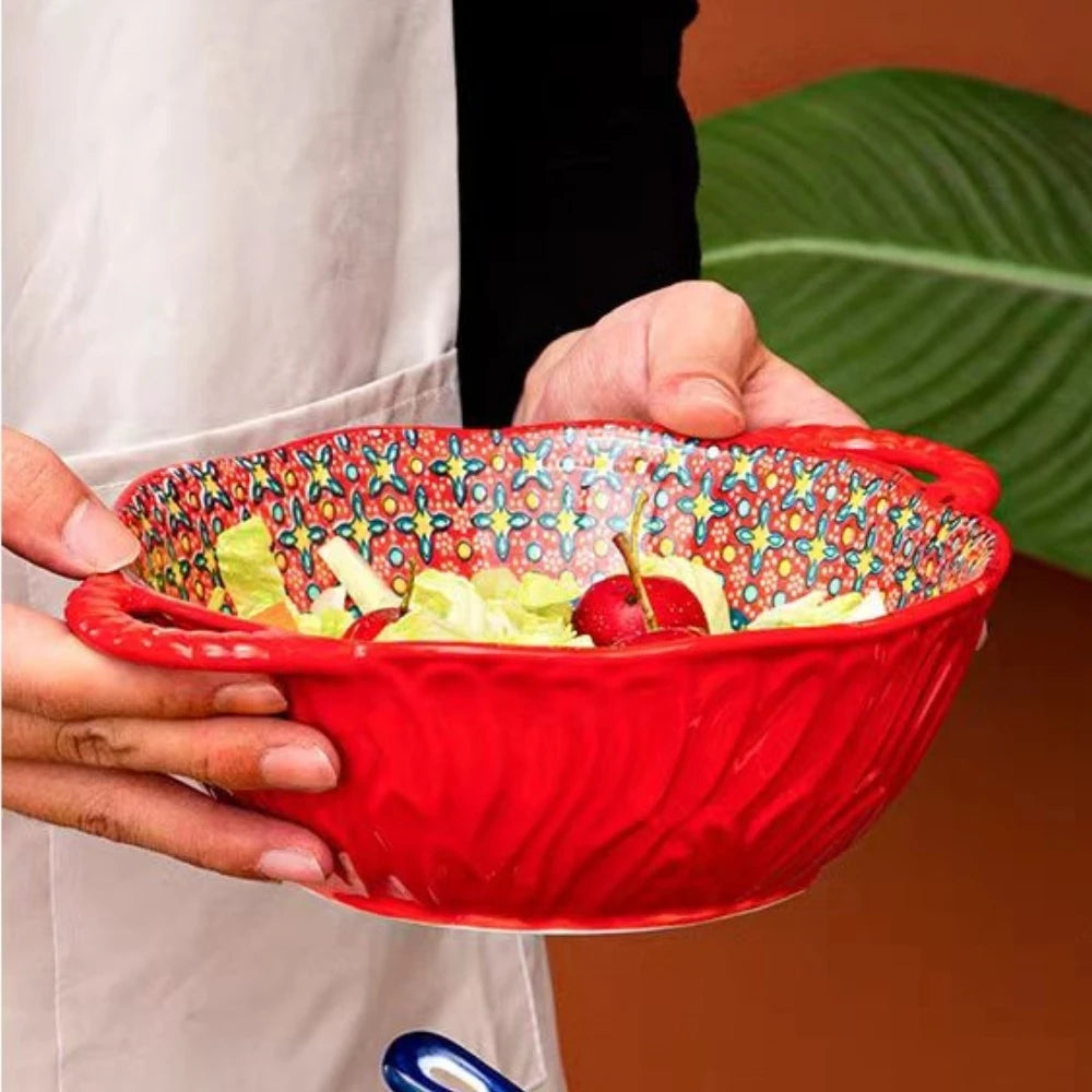 Narelle Bohemian Ceramic Serving Dish & Oven Plate – Patterned Bakeware for Roasting, Baking and Table Serving