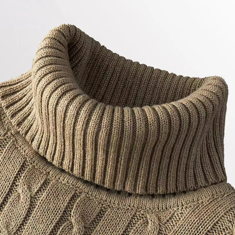 Men’s Cable Knit Roll Neck Jumper – Slim Fit Ribbed Turtleneck Long Sleeve Knitwear Top
